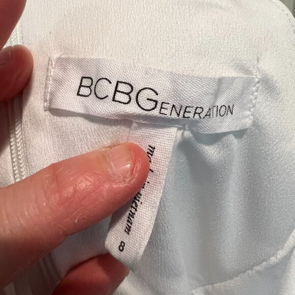BCBG White Sleeveless Ruffle Front Mini Dress, Size 8 - Picture 12 of 13